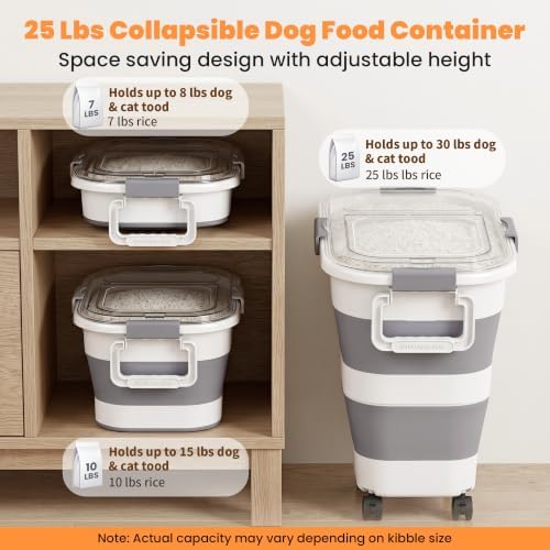 2 Pack 25 Lbs Dog Food Storage Container, Collapsible Rice Container