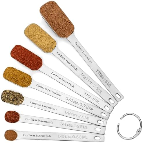 Hudson Essentials Stainless Steel Measuring Spoons Set for Dry or Liquid - Fits in Spice Jars - Set of 7