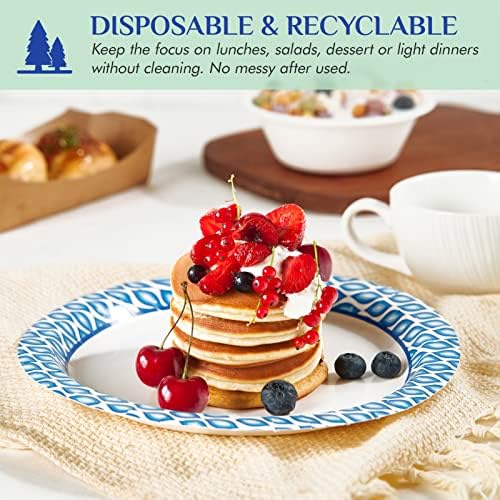 MUCHII 8.375 Inch Paper Plates, 300 Count Disposable Plates Bulk Pack