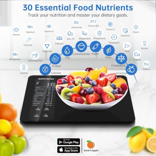 Smart Kitchen Food Scale, Nutrition App Tracks Calorie & Macros, 10kg/22lb