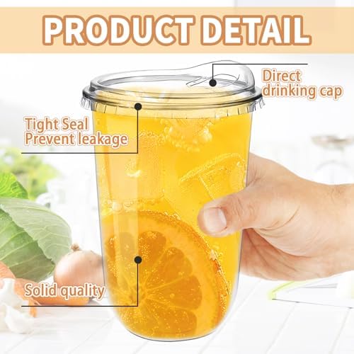 50 Pack 18 oz Clear Plastic Iced Coffee Cups with Strawless Sip Lids