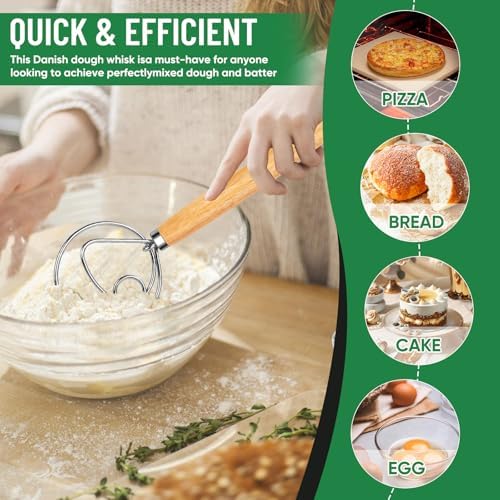 Danish Dough Whisk Stainless Steel Wood Handle for Sourdough Bread