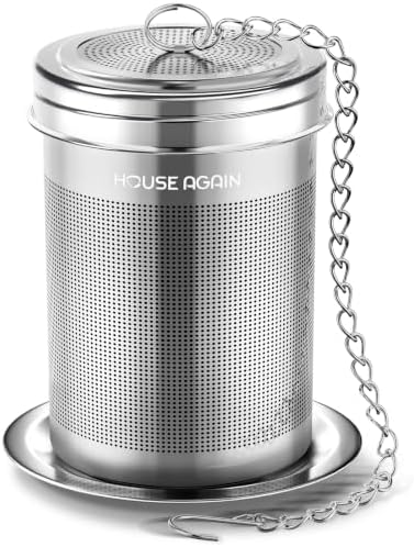 HOUSE AGAIN Tea Infuser, Extra Fine Mesh Tea Strainers for Loose Tea, 18/8 Stainless Steel Tea Strainer with Extended Chain Hook, Tea Steeper for Brew Tea, Spices & Seasonings for Single Cup, 1 Pack