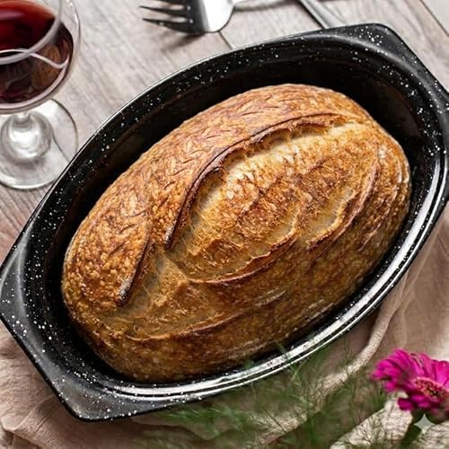 Granite Ware 13" Oval Roaster with Lid – Enameled Steel, Oven Safe to 932°F – Ideal for Roasting, Baking & Sourdough Bread – Self-Basting Cover, Dishwasher Safe, 7 lb Capacity