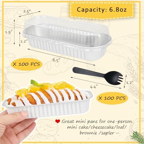 LNYZQUS Mini Loaf Pans with Lids 100 Pack, 6.8oz Small Cake Tins