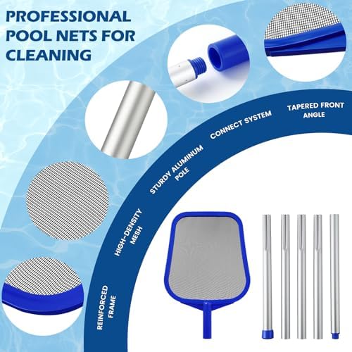 Pool Skimmer Net, 23-60" Adjustable Aluminum Pole for Leaves & Debris