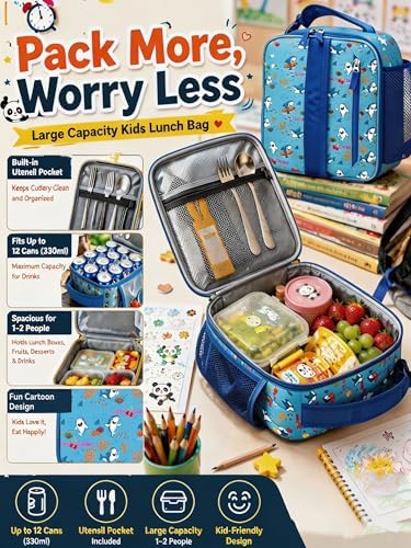 Lunch Box Kids,Cute Cartoon Insulated Lunch bag for Kids Boys Girls Portable Lightweight Small Lunchbox Special Design for school Picnic Outdoor