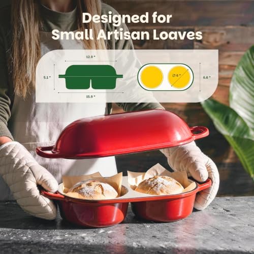 Double Dutch Oven for Sourdough Bread Baking, Cast Iron Dutch Oven [Red]
