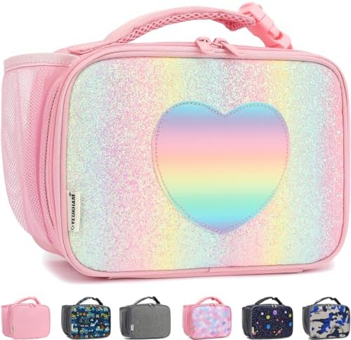 GYEUKHAM Insulated Lunch Box for School, Thermal Reusable Durable Freezable Lunch Bags for Kids Boys Girls Men Women - Small Soft Cooler Portable Lunch Tote Kit for Work Picnic Travel,Rainbow Glitter
