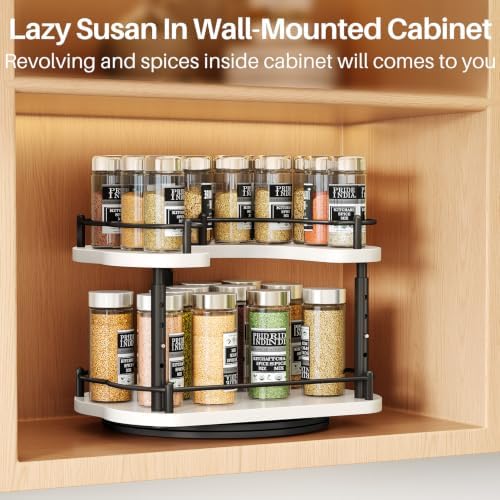 SNTD Lazy Susan Spice Rack Organizer for Cabinet, Wood, White, 12 in