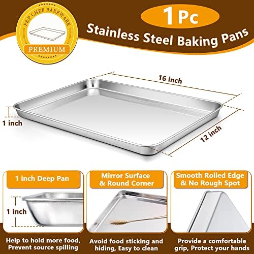 P&P CHEF Stainless Steel Baking Sheet with Rack Set for Cookie, 16 Inch