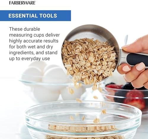 Farberware Professional Set of 5 Stainless Steel Measuring Cups, Precision and Ease in Every Scoop, Features Magnetic Handles for Easy Storage, Dishwasher Safe