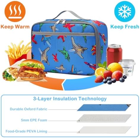FlowFly Kids Lunch box Insulated Soft Bag Mini Cooler Back to School Thermal Meal Tote Kit for Girls, Boys, Fighter