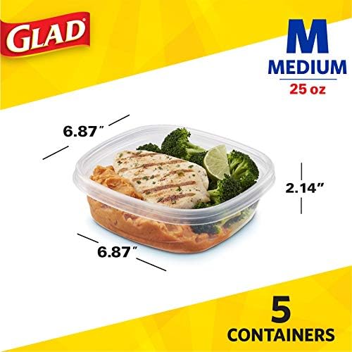 GladWare Entree Food Storage Containers, Medium Square Holds 25 Ounces of Food, 5 Count Set | Tupperware, Plastic Food Container, Meal Prep Container, Plastic Containers with Lids