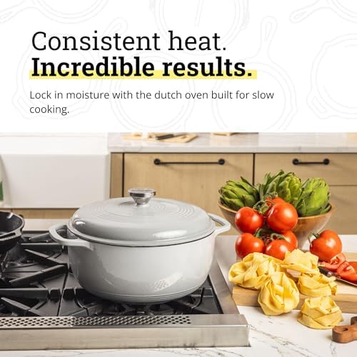 Lodge Essential Enamel Cast Iron Dutch Oven, 6 Quart, Oyster White