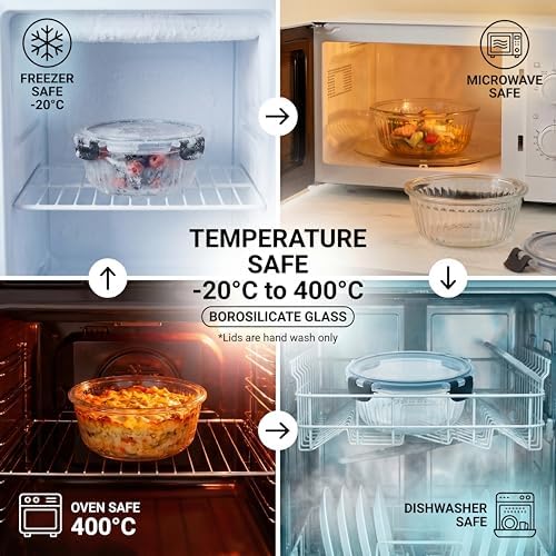 Glass Food Storage Containers with Lids, 12 Piece Glass Meal Prep Containers Set, Airtight Leakproof Snap Lock Lids, BPA-Free, Freezer Microwave Oven Dishwasher Safe, Ribbed Glass Containers