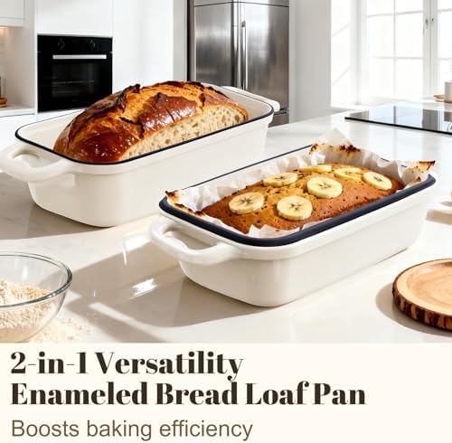 Enameled Cast Iron Sourdough Bread Dutch Oven,Loaf Pans-Cream