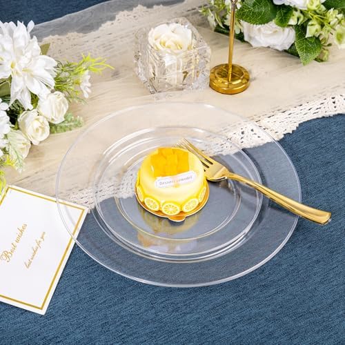 FLOWERCAT 200PCS Clear Plastic Plates Disposable Plates for Party - Clear Bulk Plastic Plates - 100 10" Dinner Plates and 100 7" Salad Plates for Weddings, New Year,Christmas Parties and Events