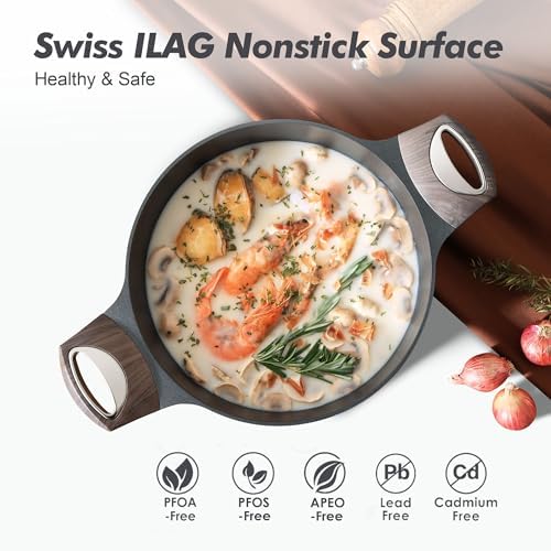 SENSARTE Nonstick Stock Pot with Lid, 2.6/4.5/6.6/8.5/11 QT Soup Pot Casserole Pot, Healthy Pasta Pot, Large Deep Cooking Pot, Big Sauce Pot Stew Pot, Induction Compatible, PFOA PFOS APEO Free, Black