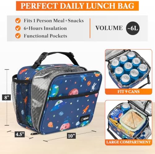 Opux Space Astronaut Lunch Bag, Soft Insulated Lunch Box for Kids, Boys, Girls, Reusable, Portable, Waterproof, Durable