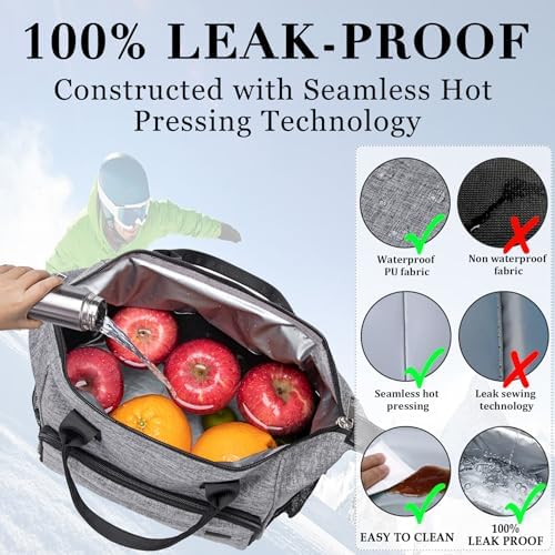TuErCao Insulated Lunch Bag Soft Cooler Bag for Beach Travel Picnic, Adult Lunch Box for Women for Work, Dark Grey