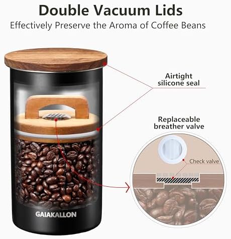Vacuum Coffee Canister, Stainless Steel Airtight Coffee Storage Container, Coffee Container for 12oz Coffee Beans, Coffee Beans Storage, 34 fl.oz