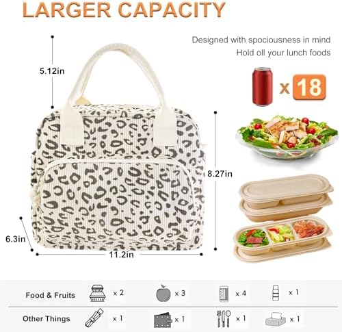 Mziart Lunch Box for Women Men, Large Cute Insulated Lunch Bag Leakproof Thermal Lunchbox Cooler Tote Bags with Adjustable Strap for Work Picnic Travel (Beige Leopard)