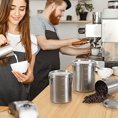 Tanjiae Stainless Steel Coffee Canister | 100% Airtight Metal Food Storage Container with Lid Sealed - Keep Coffee Beans, Sugar, Tea Fresh for Months (56 fl oz)