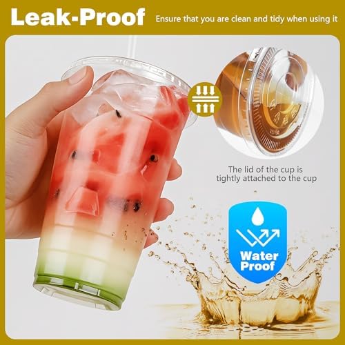 Charmount 24 oz Clear Plastic Cups with Lids and Straws