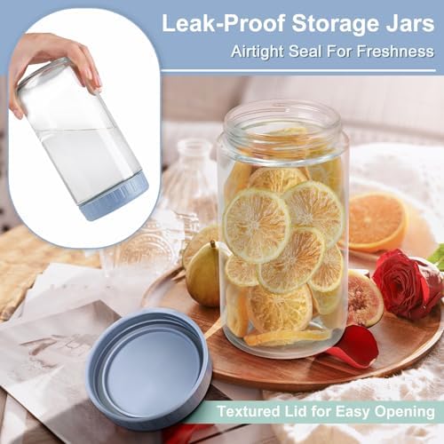 Overnight Oats Containers with Lids, 24oz Wide Mouth Mason Jars with Lids, 9 Pack Glass Jars with Airtight lid for Chia Pudding Yogurt Salad, Meal Prer Oatmeal Jars, Blue