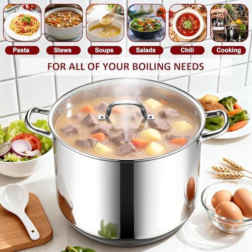 Herogo 24-Quart 18/10 Stainless Steel Stock Pot with Lid, Large Heavy Duty Soup Pot Compatible with Electric, Gas, Induction and Gas Cooktops, Non-Toxic & Corrosion Resistant, Dishwasher Safe