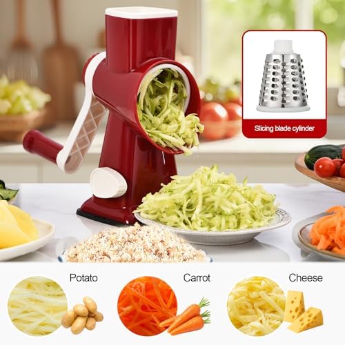 Rotary Cheese Grater Manual Hand Crank 3-in-1 Vegetable Shredder