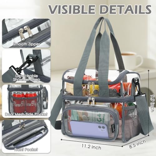 FlowFly Double Layer Cooler Insulated Lunch Bag Adult Lunch Box Large Tote Bag for Men, Women, With Adjustable Strap,Front Pocket and Dual Large Mesh Side Pockets