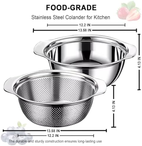 Stainless Steel Colander for Kitchen, 5 QT Rice Washer Strainer Bowl