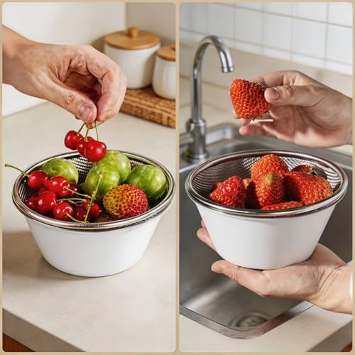 Mini Colander with Small Mixing Strainer Bowl,Small Strainer for Fruit,Rice