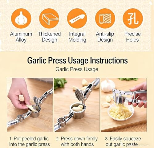 Multifunctional Garlic Press, 3-in-1 Kitchen Tool, Aluminium Alloy, Garlic Crusher with Walnut Cracker and Bottle Opener