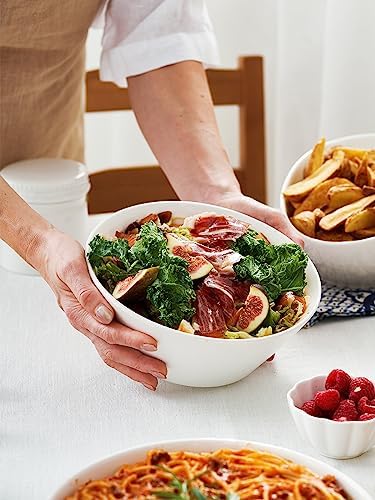 DOWAN Large Salad & Soup Bowls - 60 OZ Ceramic White Bowls for Ramen, Pho, Pasta, Fruit and Snacks - Set of 4, Microwave & Dishwasher Safe