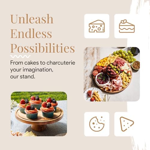 HOMESPHERE Wood Cake Stand with Lid, 2-in-1 Charcuterie Board, Round dome