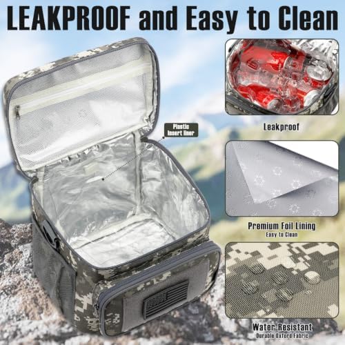 FlowFly Tactical Lunch Bag Large Insulated Lunch Box Cooler Tote for Men, Women with MOLLE/PALS Webbing (Digital#Camo, Large)