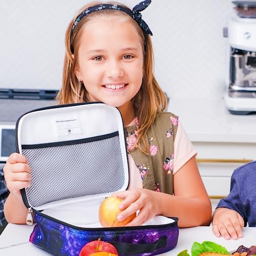 Fenrici Galaxy Lunch Box for Boys, Girls, Kids Insulated Lunch Bag, Perfect for Preschool, K-6, Soft Sided Compartments, Spacious, BPA Free, Food Safe,10.8in x 8.5in x 2.8in (Galaxy-Purple)