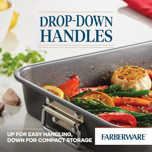 Farberware Bakeware Nonstick Roaster, Roasting Pan with Rack, Gray