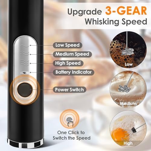 Milk Frother Handheld, Rechargeable Coffee Frother Wand, Drink Mixer, Black