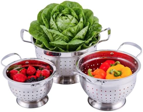 OVENTE Premium Stainless Steel Colander Set of 3, Silver C46263S