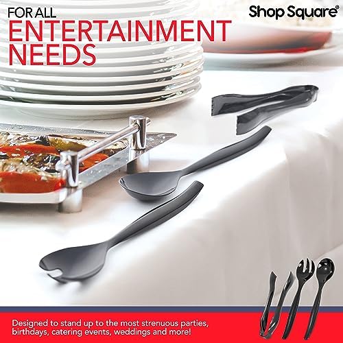 18 Pcs Black Plastic Serving Utensils Set – Heavy Duty Disposable Serving Spoons, Forks & Tongs | 10″ Serving Spoons for Buffet, Party, Catering, Wedding | Reusable, BPA-Free