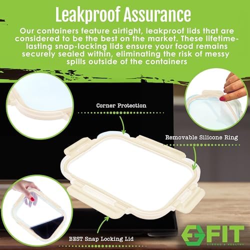Glass Meal Prep Containers 2 & 3 Compartments Leak-Proof Lids 32 oz 4 Pack