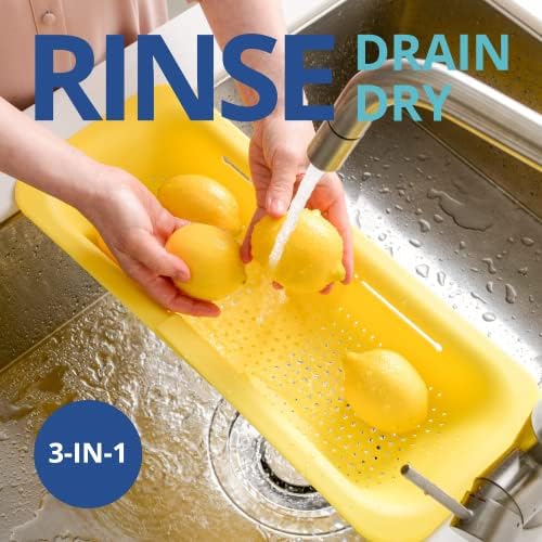 Blue Ginkgo Over Sink Colander, Extendable Kitchen Strainer, Yellow