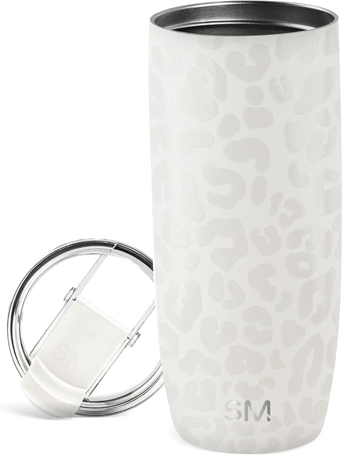 Simple Modern Voyager Tumbler with Flip Lid | Travel Coffee Mug | Insulated Stainless Steel Cold Brew Iced or Hot Coffee Cup | Gifts for Women Men Her Him | 20oz, Cream Leopard