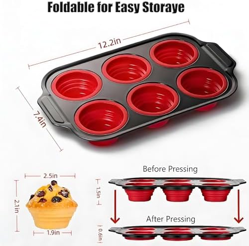 Muffin Pan, 6-Cup Nonstick Silicone Muffin Pans for Baking, Food-Grade Cupcake Pan for Oven, Microwave, Dishwasher Safe, BPA-Free Silicone Baking Mold for Muffins, Cupcakes, Egg Muffins
