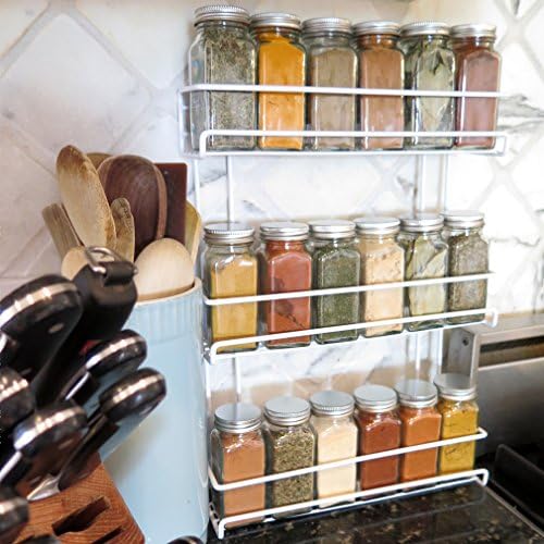 Evelots 3-Tier Spice Rack Organizer Door/Wall Mount, Holds Up to 18 Bottles