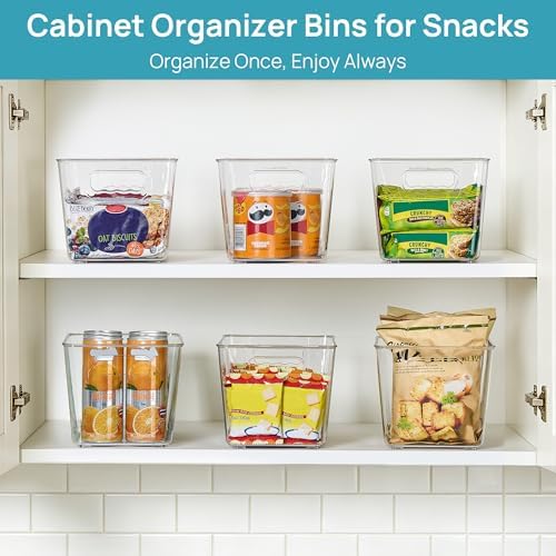 Vtopmart 6 Pack Clear Storage Bins, Pantry Cabinet Organizer Bins, Medium